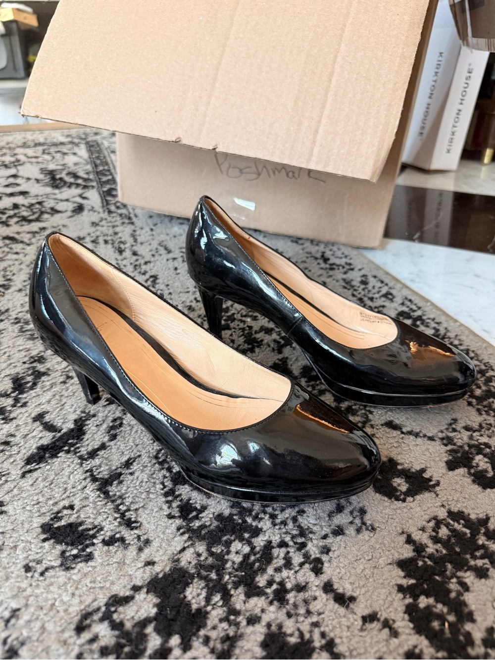 Cole Haan Black Patent Leather Mid-Heel Pumps 8